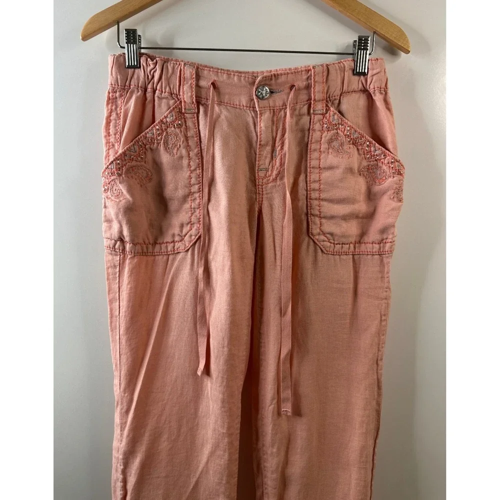 Miss Me Cargo 100% Linen Wide Leg Trouser Pants Coral Pink Small Lagonlook Beach - Picture 5 of 16